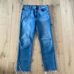 Cami high rise distressed scissor cut hem straight leg jean